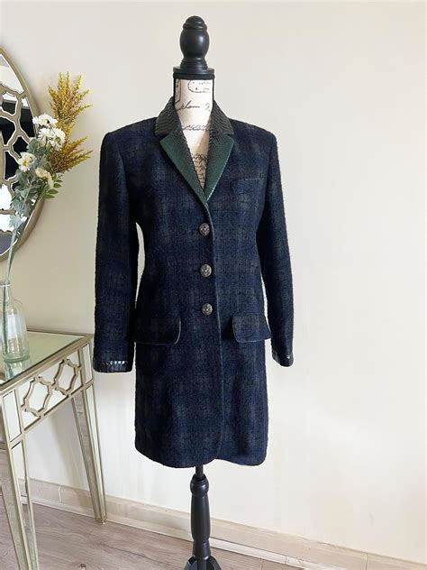 chanel tartan fabric black|Chanel Navy Tartan Coat with Python Trim .